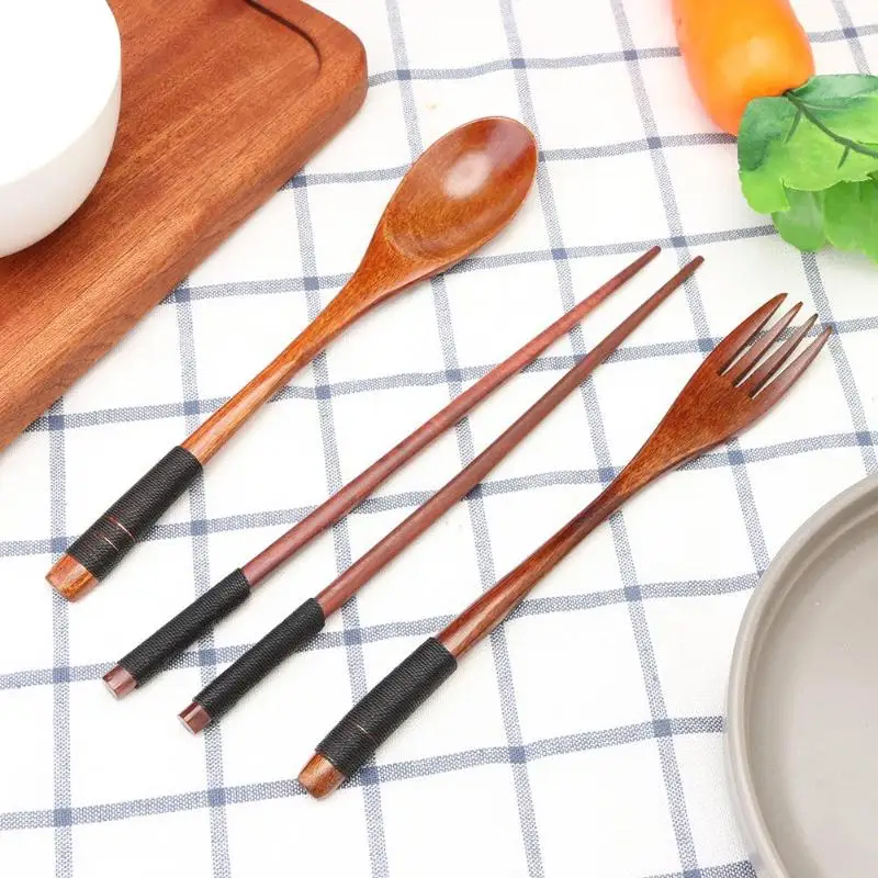 Портативная японская деревянная палочки вилка ложка посуда дорожная Bento