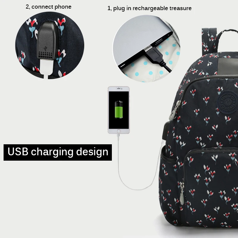 Рюкзак Findpop с USB зарядкой Женский нейлоновый водонепроницаемый рюкзак защитой от