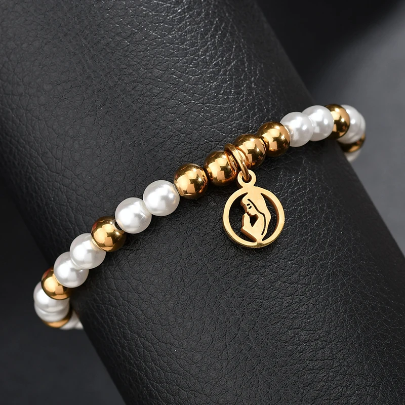 MENSAZONE Christian Gold Color Bracelet Religious Jewelry For Women Girls Beads Pearl Bracelets Gift Prayer | Украшения и