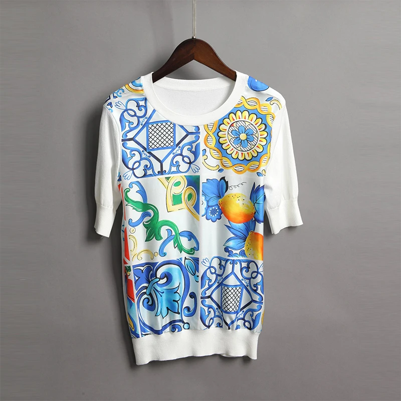 Весенний винтажный свитер с принтом высокое качество новый тонкий коротким