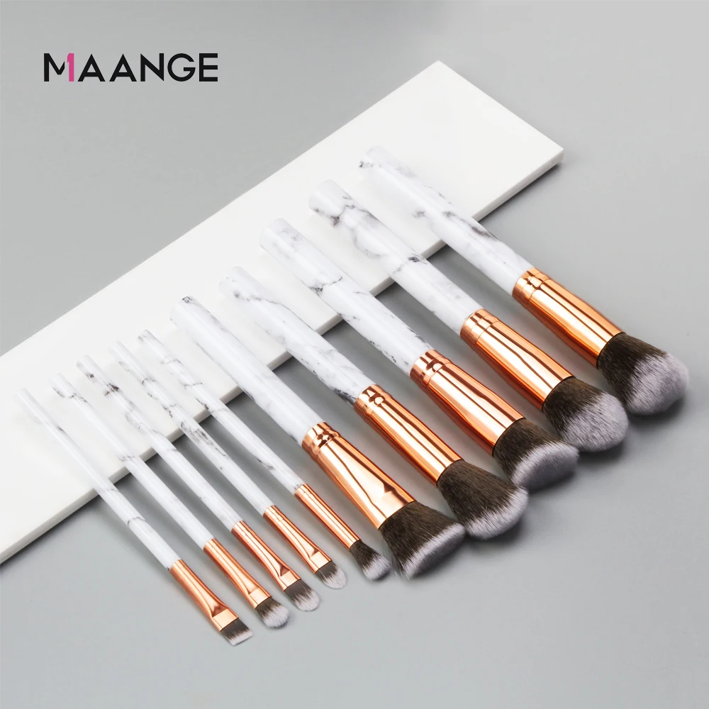 MAANGE 10 шт. Профессиональный набор кистей для макияжа инструменты пудра основа для бровей Тени для век Смешивание Румяна мраморные кисти для макияжа лица