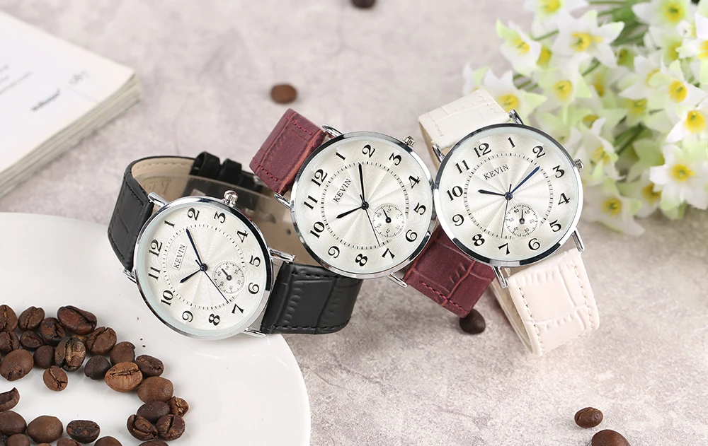 KEVIN Red/Black/White Leather Strap Lady Watches Casual Modern Light Women Wrist Arabic Numerals Dial Female Clock Gift | Наручные часы