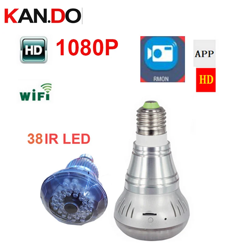 Wi Fi IP в форме лампы Камера P2P Камеры Скрытого видеонаблюдения 1080 P Мини Смарт 38LED