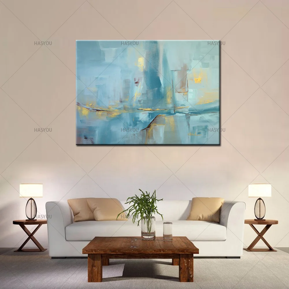 Большая Ручная роспись Абстрактная масляная живопись на холсте работа синяя