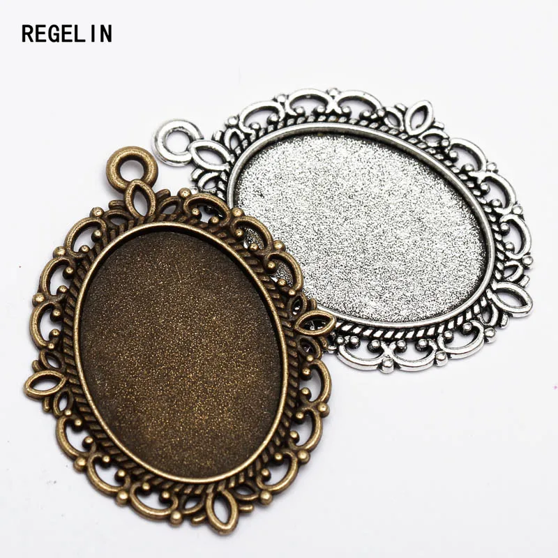 

REGELIN 10pcs/lot Oval Pendant Blank Settings Cabochons Bases Bezel Trays Fit 18x25mm Cabochon Cameo DIY Necklace Jewelry Making