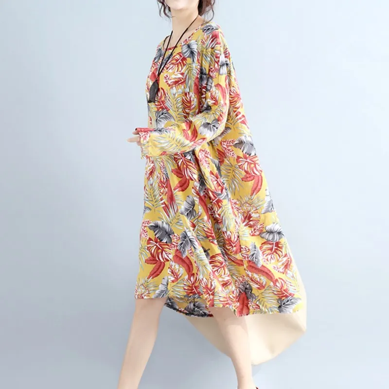 Новинка осень 2017 г. Женское платье с рукавами летучая мышь Винтаж Цветочный принт