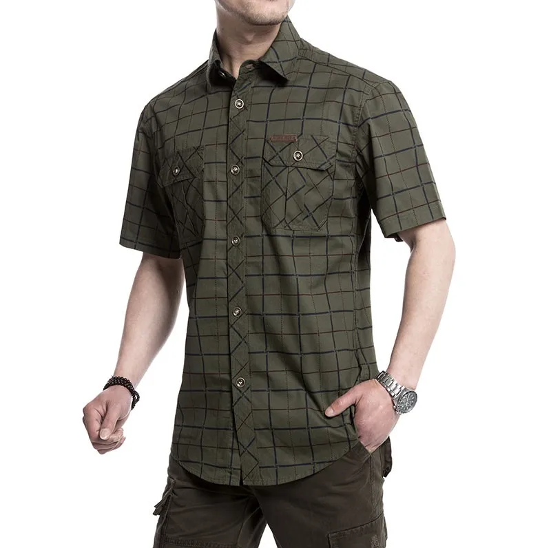 Размера плюс M~ 4XL 5XLSummer Для Мужчин's хлопковые рубашки в клетку синяя однотонная Цвет платье короткий рукав рубашки Повседневное человек брендовая одежда
