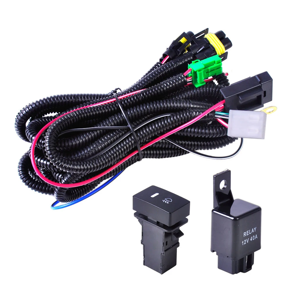 

12V 40A H11 Fog Light Wiring Harness Sockets Wire + LED Indicators Switch + Automotive Relay For Ford/Honda/Nissan/Acura/Toyota