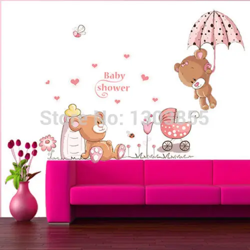 Плюшевый медведь цветы наклейки на стену детская комната Детский Декор