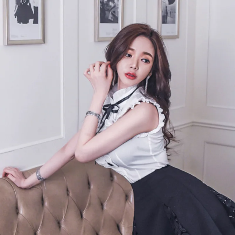 YaLiShi/костюм для Женский комплект 2 шт. летняя белая блузка без рукавов с бантом и