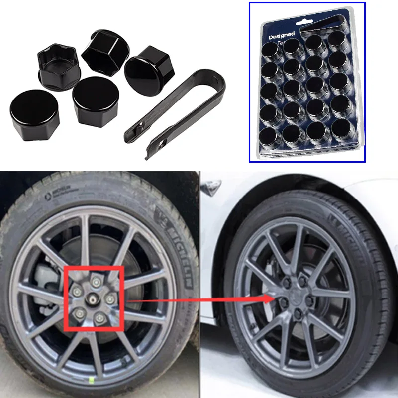ABS+PC Material 21pcs Set Wheel Lug Nut Covers+Clip Glossy Black 2017-2019 For Tesla Model 3 | Автомобили и мотоциклы