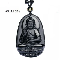 unique high quality natural black obsidian carved buddha lucky amulet pendant necklace for women men pendants gift jewelry gift