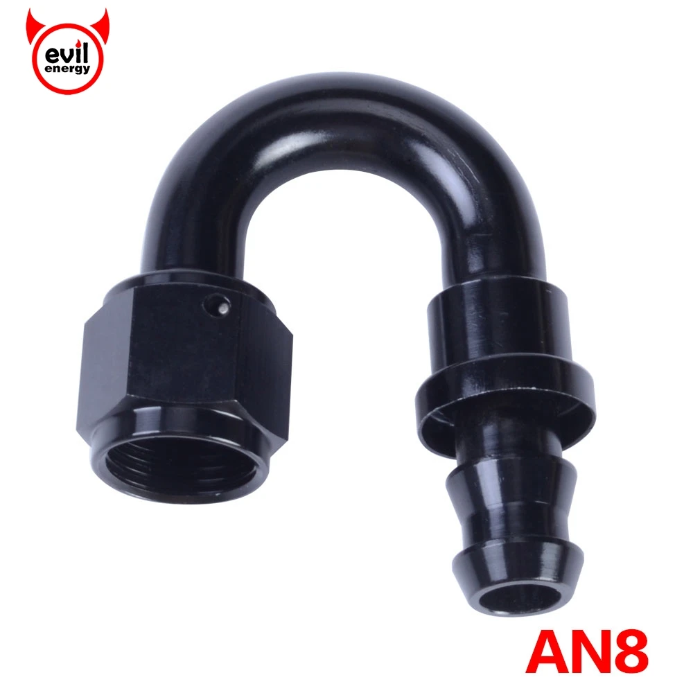 

evil energy AN8 Aluminum Fittings 180 Degree Fuel Push-On Black Fitting Oil Cooler Hose Fitting Reusable Hose End Adapter