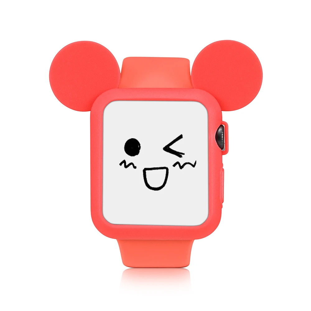 Защитный чехол GUYO для Apple Watch с милыми ушками для Apple Watch series 3 2 1 цветной 38 мм 42 мм мягкий силиконовый - Цвет: Mouse ears Red