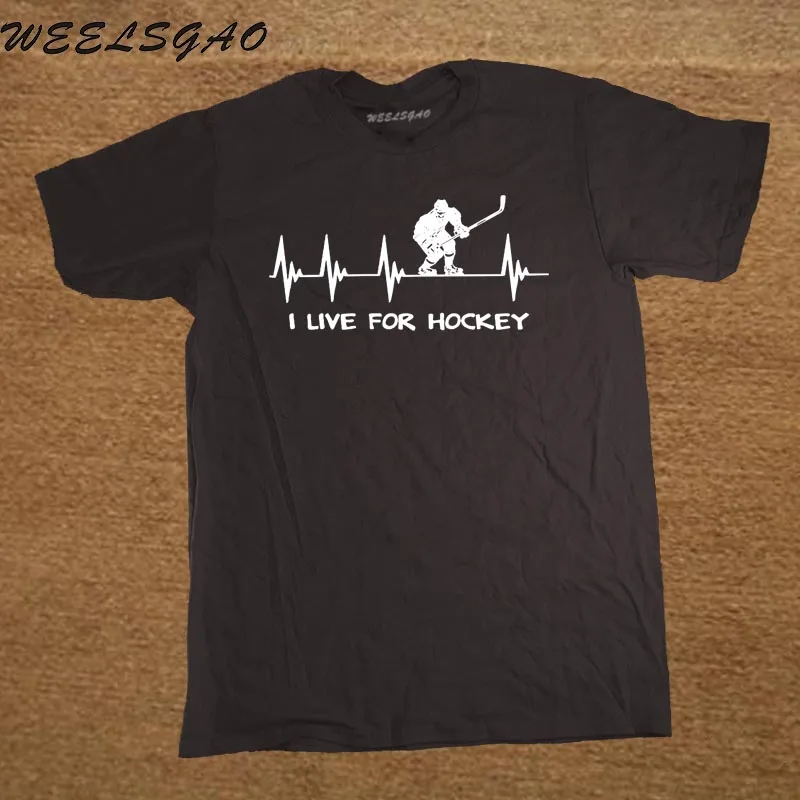 Новая повседневная рубашка с коротким рукавом, топ Hockeyer Gift I Live for Hockeyer, биение сердца, футболка с вырезом лодочкой для мужчин - Цвет: black