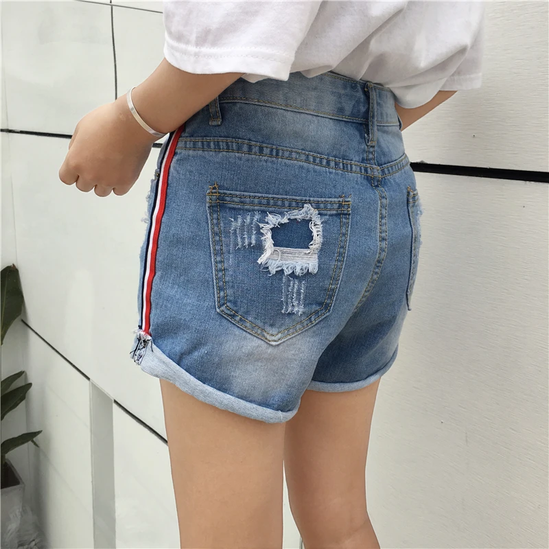 PLAMTEE Популярные Для женщин флэш-лента Джинсовые шорты отверстие свободные