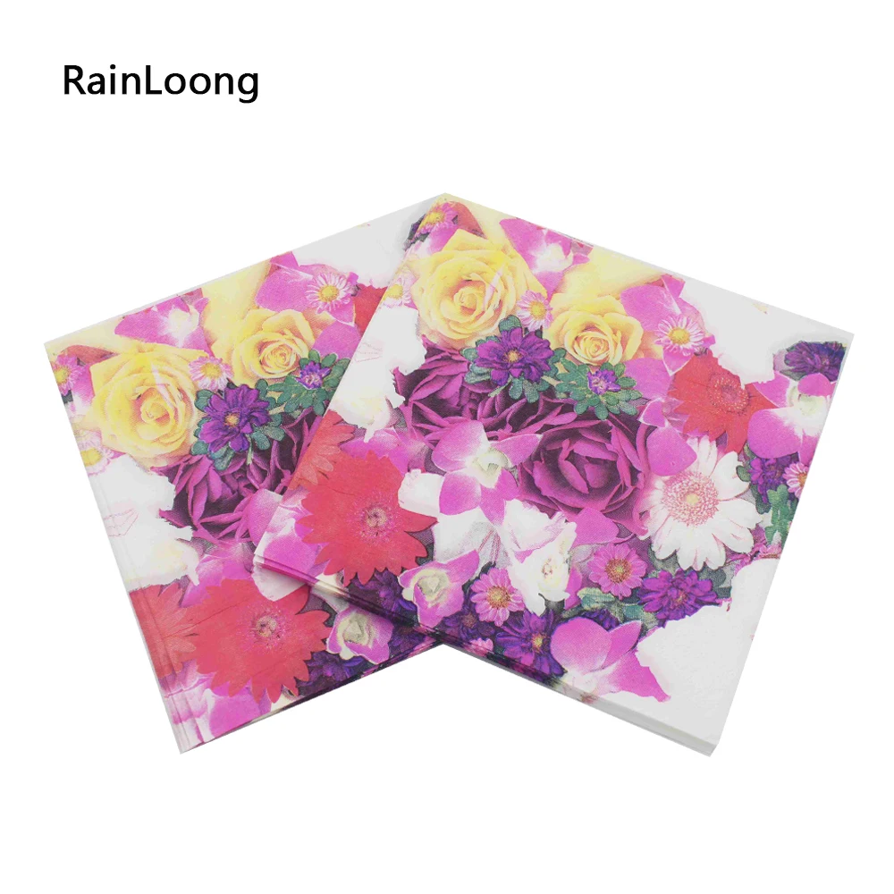

[RainLoong] Flower Printed Paper Napkin Floral Rose Festive & Party Tissue Napkin Supply Party Decoration Paper 5packs