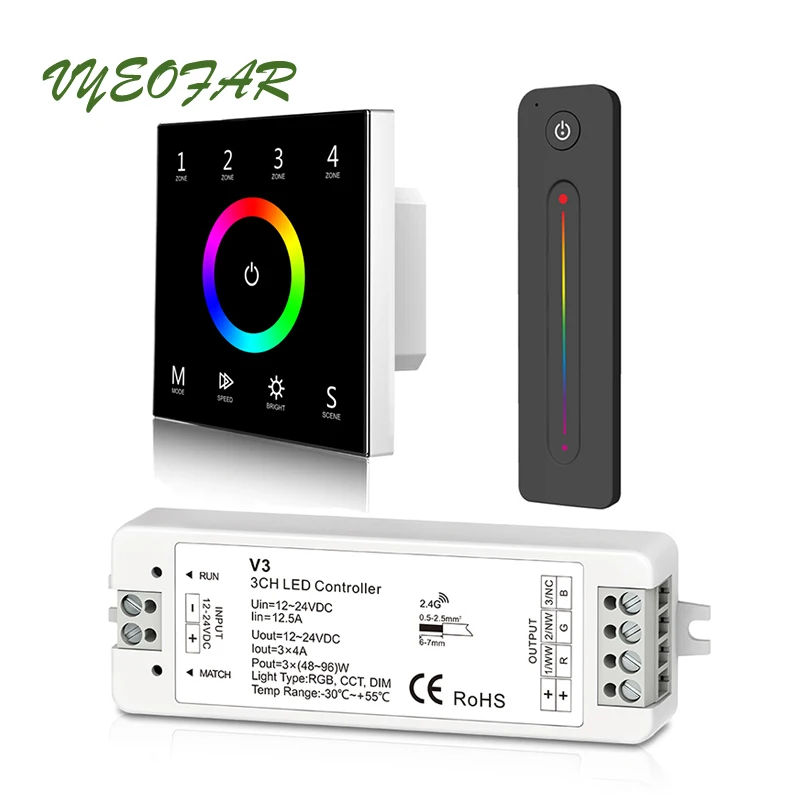Система управления светодиодной лентой RGB 100 240 В вход 4 зоны RF Беспроводная