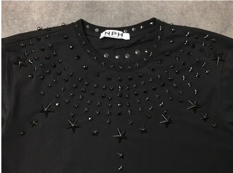 Новинка 2017 мужские футболки с заклепками в виде звезд металлической дрелью стиле