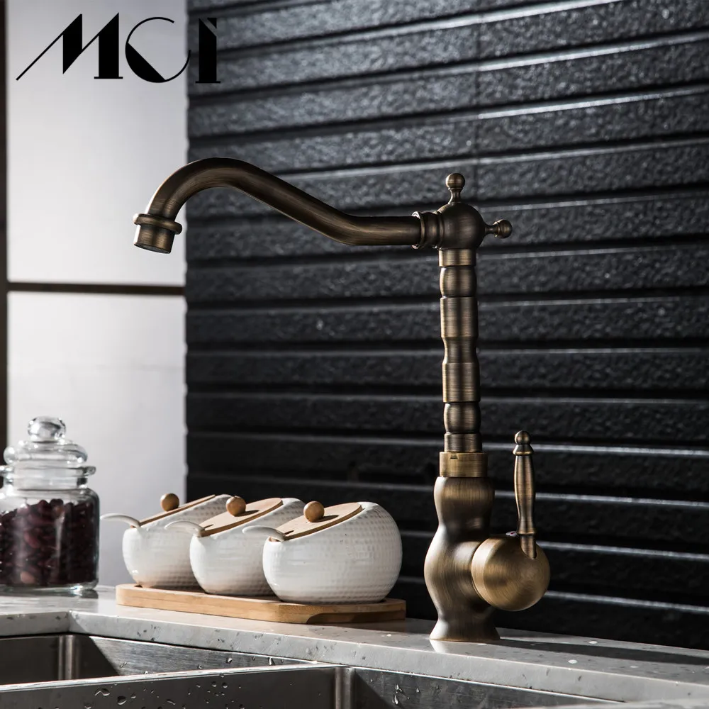 Кухонный кран для раковины античный бронзовый латунный смеситель из твердой