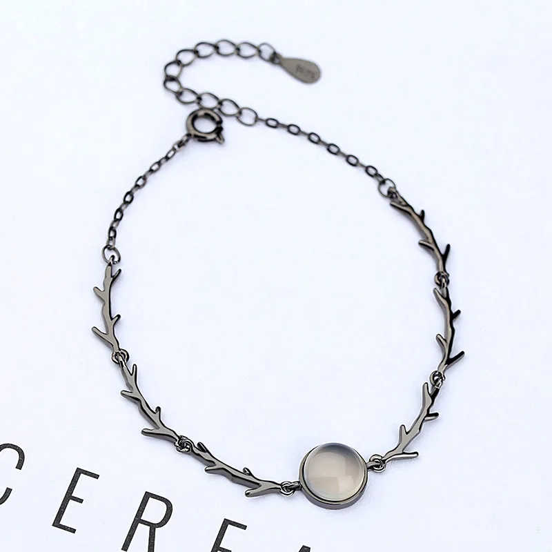 Женский браслет с опалом черный подвеской в виде Розы|bracelets for|charm braceletcharm bracelets for