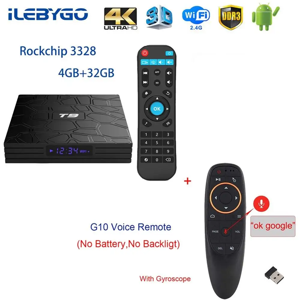 4GB 32GB G10 Ilebygo T9 Android ТВ коробка 4 ГБ, 32 ГБ, 64 ГБ OS 8,1 Smart ТВ-бокс на Rockchip RK3328 1080 P H.265 4 K GooglePlay медиаплеер PK H96 - Цвет: 4GB 32GB G10