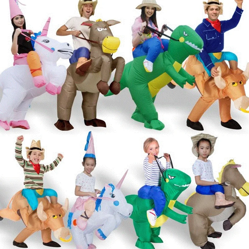 New 2017 Fan Kids Adult Inflatable T Rex Gorilla Sumo Cow Horse Costume Women Men Cosplay Inflatable Dinosaur Costume