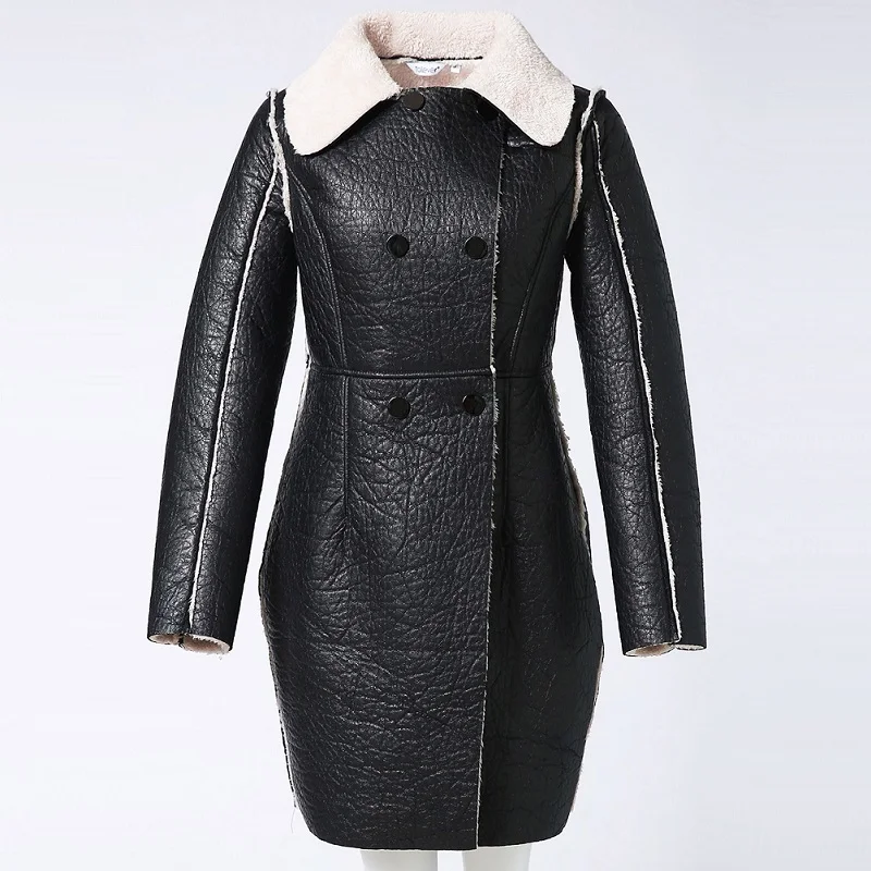 Женские зимние теплые кожаные куртки женские повседневные Черные из