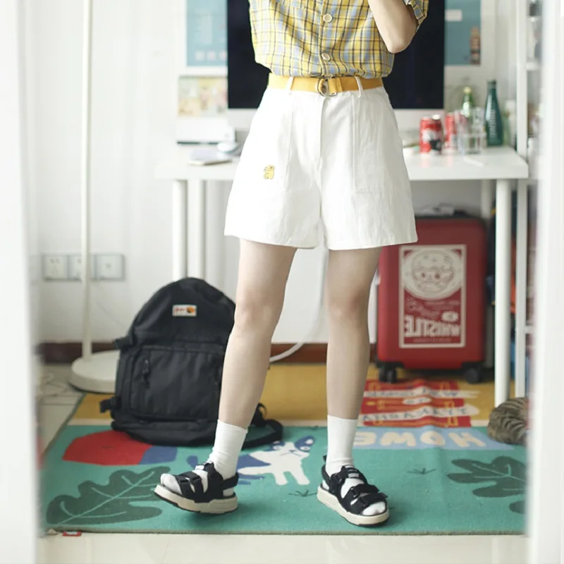 Повседневные женские летние шорты фиолетового и белого цвета из хлопка с