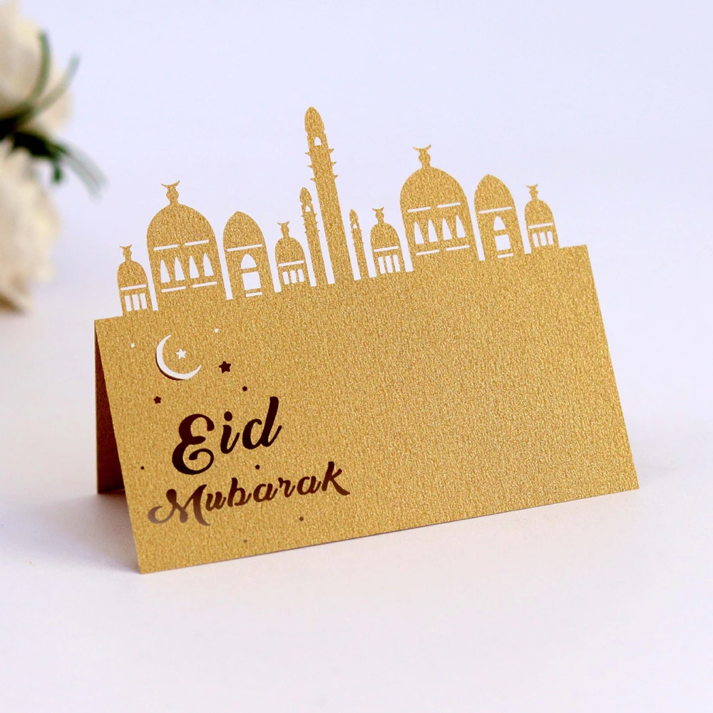 10 шт. Eid Mubarak вечерние карты для сидений, лазерные полые праздничные карты, Золотые Бронзовые карты для места, счастливые Eid Ramadan Kareem мусульманские Вечерние украшения