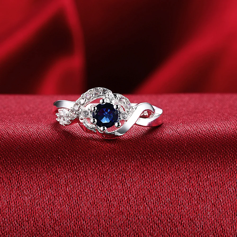 Изысканное кольцо с голубым кристаллом из циркония топазом женское серебряное