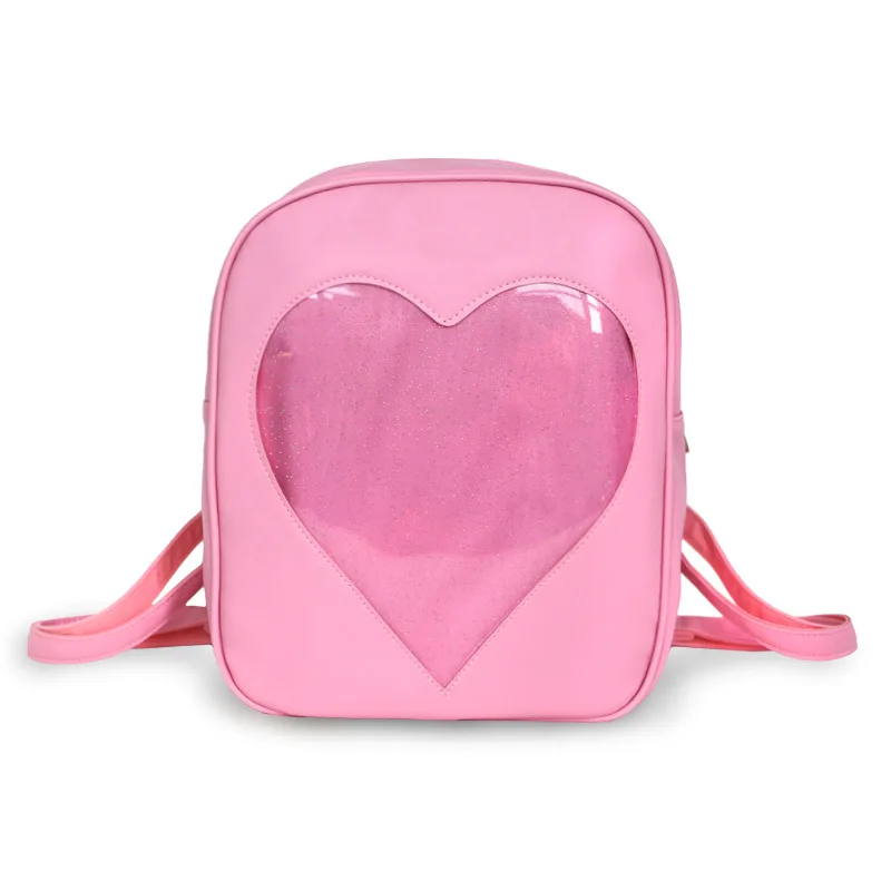 Pink XZXBBAG карамельный цвет из искусственной кожи Ita сумка DIY прозрачный любовь сердце форма Рюкзак Kawaii школьные сумки Харадзюку для девочек-подростков - Цвет: Pink