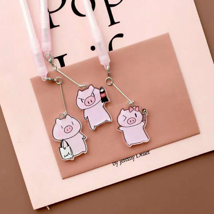 4 шт./компл. Kawaii 0,5 мм животного розовый поросенок копилка акриловая подвесная гелевые ручки цифровым пером Эсколар. школьные канцелярские принадлежности