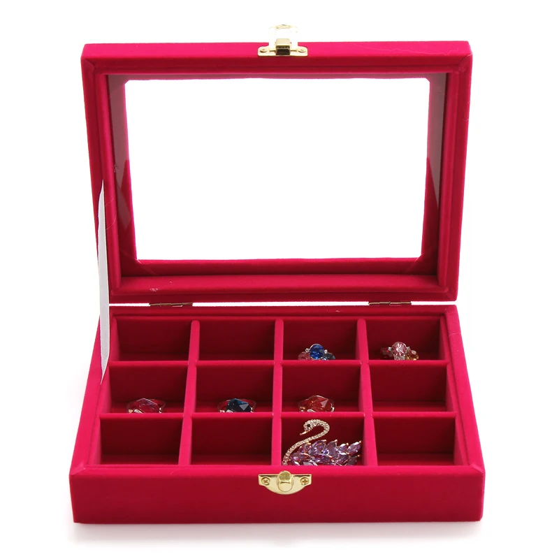 Anfei шкатулка Стекло крышка 12 Сетки Jewelry Box место браслет кулон Цепочки и ожерелья