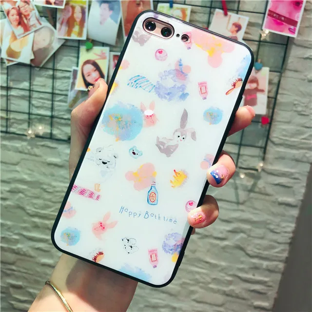 3D Закаленное стекло протектор экрана для iPhone X XS 6 6s 7 8 Plus glass oroll Maruko Кролик шаблон стекло+ ТПУ Жесткий чехол для телефона