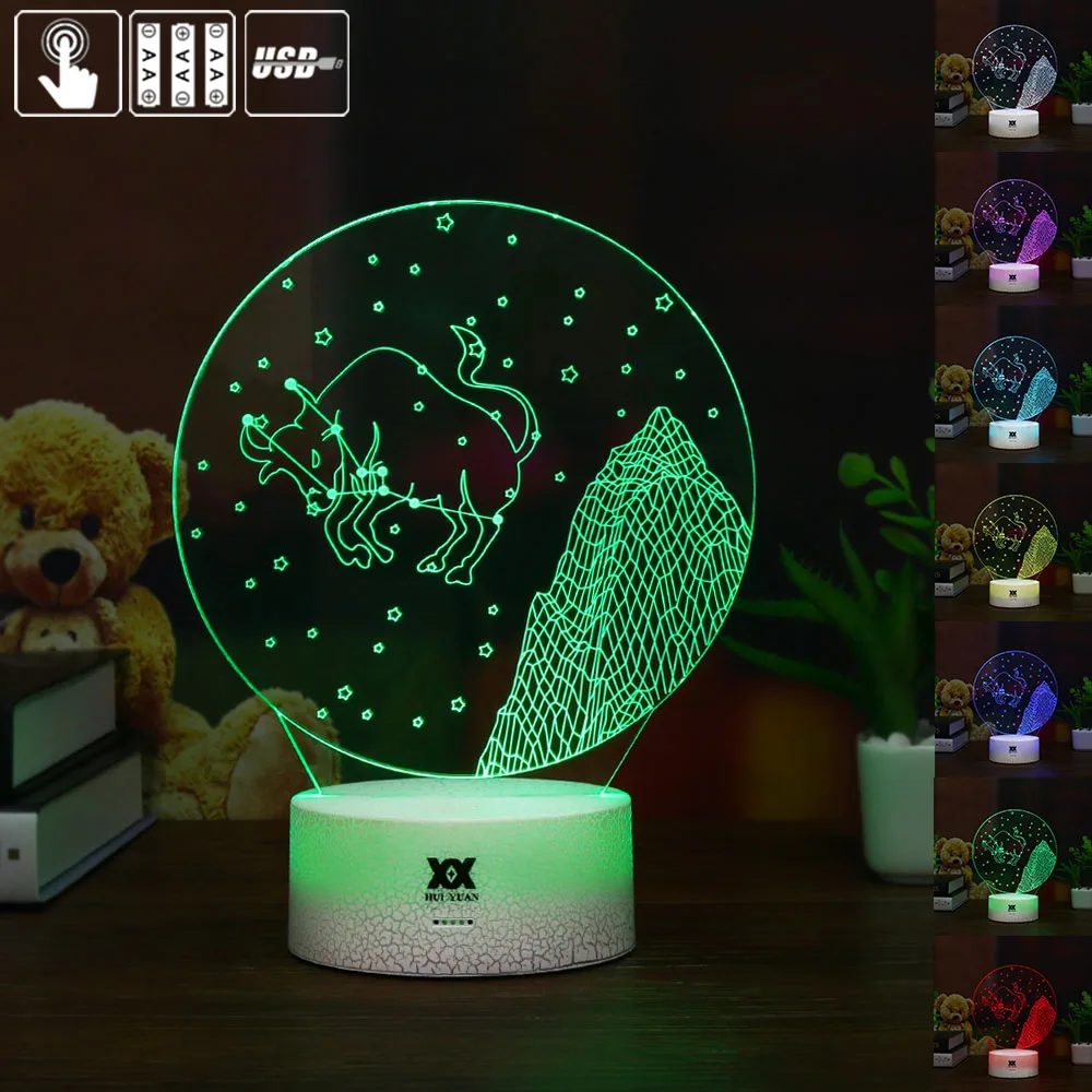 Хуэй Юань Марка Taurus 3D удаленного свет в ночь touch Настольный светильник 7 цветов