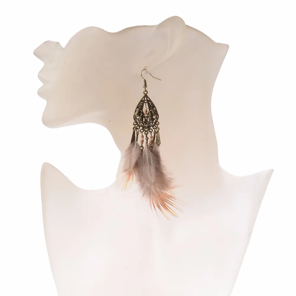 Amader бронзовые висячие серьги с перьями бисер длинные кисточками Винтажные для