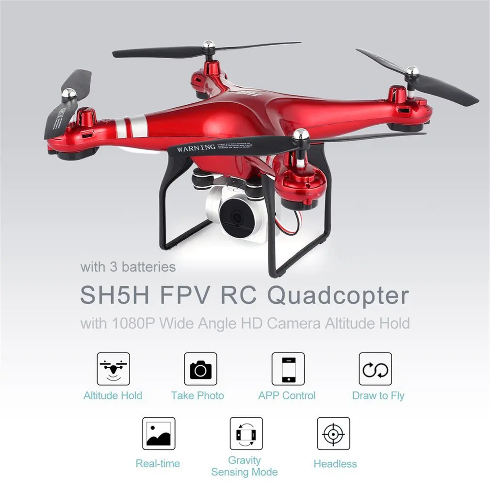 SH5H 2 4G FPV Дрон Радиоуправляемый квадрокоптер с 3 батареями 1080 P широкоугольная WiFi HD