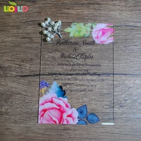 2018 lastest lace laser cut wedding invitation card colorful printing acrylic greeting invitation card and engagement cards