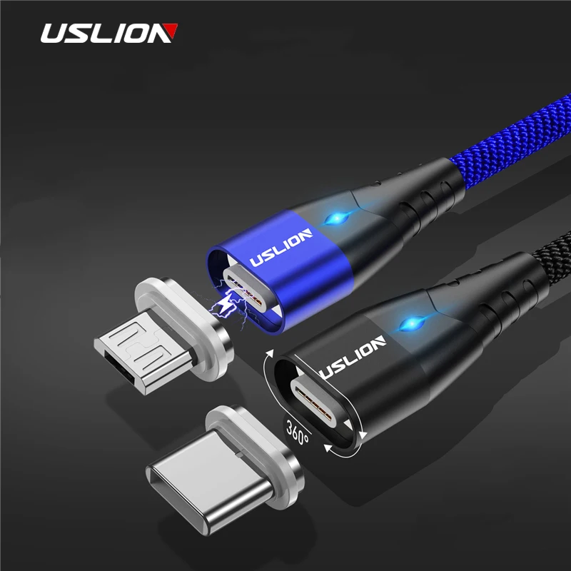 Магнитный usb кабель USLION магнитный штекер и USB Type C Micro 1 м для быстрой зарядки данных