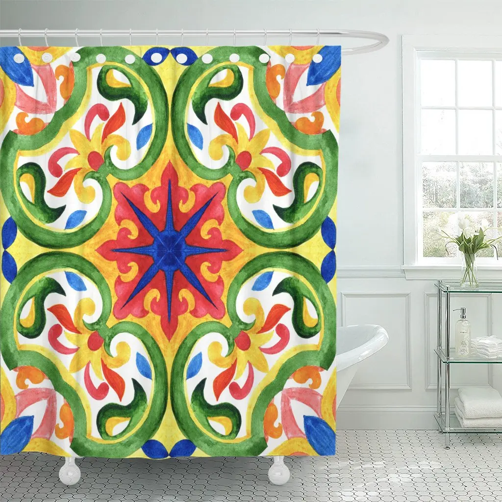 Занавеска для душа португальский Azulejo плитка зеленый великолепные узоры Чехлы