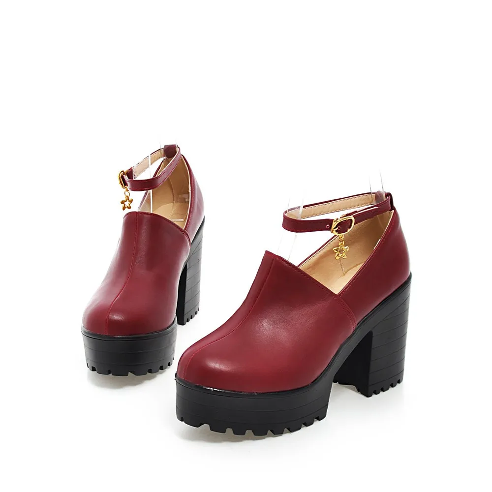 Женские туфли лодочки на платформе с круглым носком высоком каблуке|women high heel