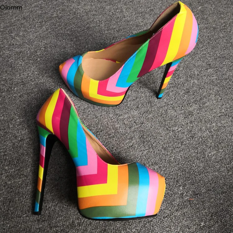 

Женские туфли-лодочки на платформе Olomm, туфли-лодочки на высоком каблуке-шпильке с круглым носком, разноцветные вечерние туфли для женщин, б...