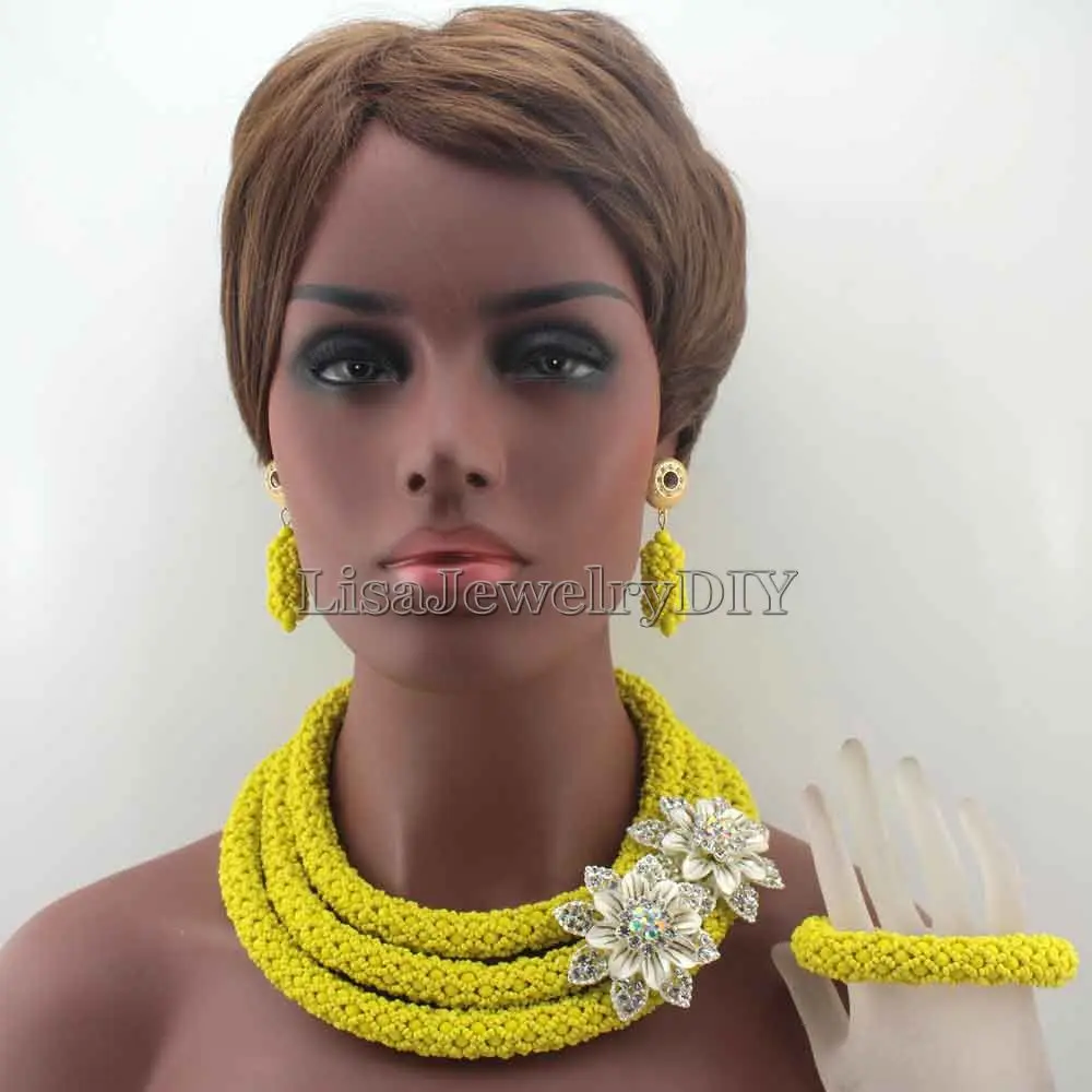 Новый уникальный желтый костюм африканские Ювелирные наборы женские стильные