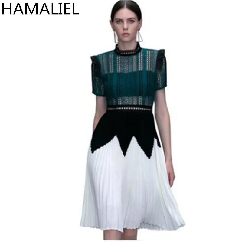 Платье для автопортрета HAMALIEL весеннее зеленое ажурное платье с стоячим