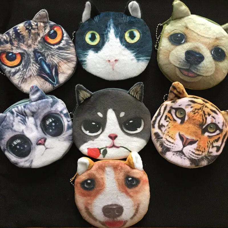 Модный женский кошелек плюшевый с 3D рисунком в виде животного для девочек и