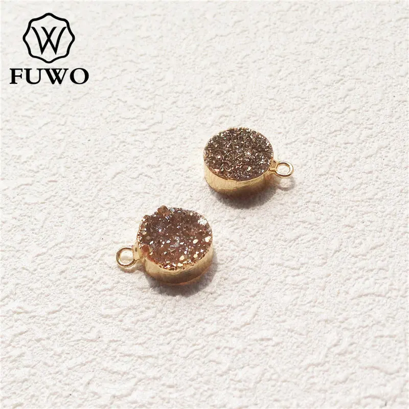 Aura Champagne FUWO 10 мм Природный Кварц Druzy Кулон с титановым гальваническим покрытием из кварца хрустальные Кластерные украшения аксессуары оптом PD145 - Окраска металла: Aura Champagne