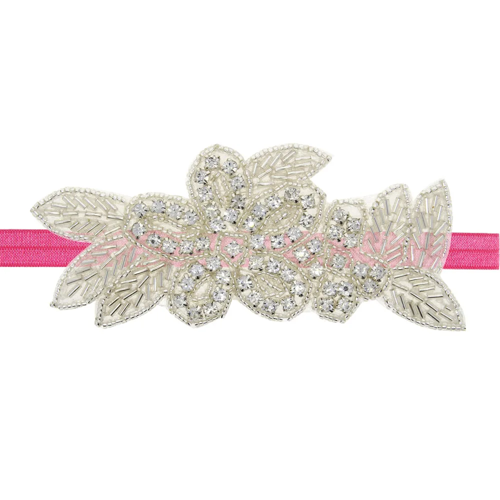hot pink Новинка для девочек в цветочек Стразы повязка для волос аксессуары для детей Крещение повязка на голову, с блестками и повязка на голову-1 шт - Цвет: hot pink
