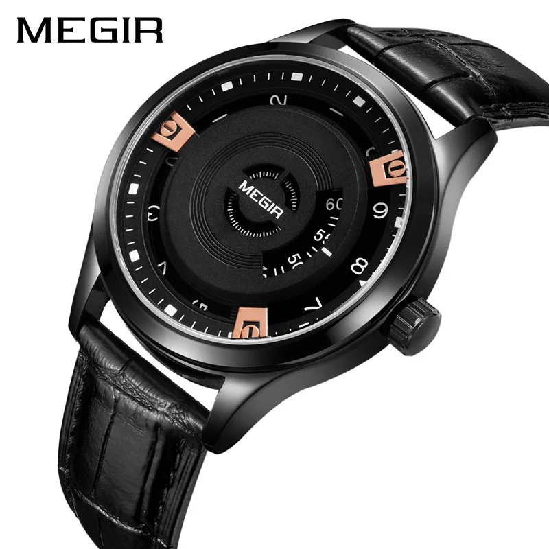 MEGIR, новинка, мужские часы, Топ бренд, Роскошные, кожа, с гравировкой, циферблат, военные часы, мужские часы, Erkek Kol Saati Relogios 1067