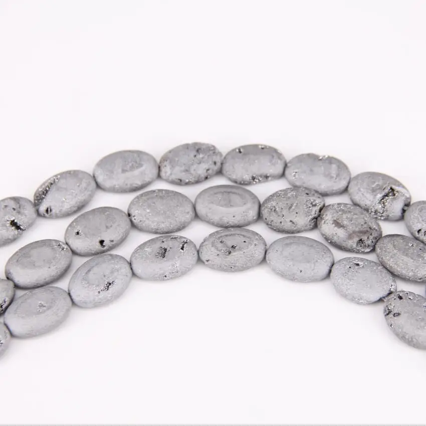 

13x18mm 11pcs strand Coating Silvery Druzy Oval Beads for Bracelet,Rock Raw Drusy Center Drilled Slab DIY Necklace